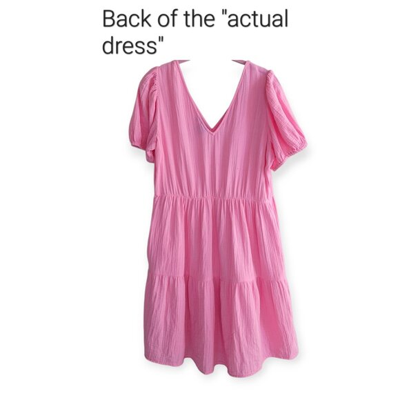 Gap barbiecore bubblegum pink crinkle gauze puff sleeve mini dress size M - Picture 6 of 13